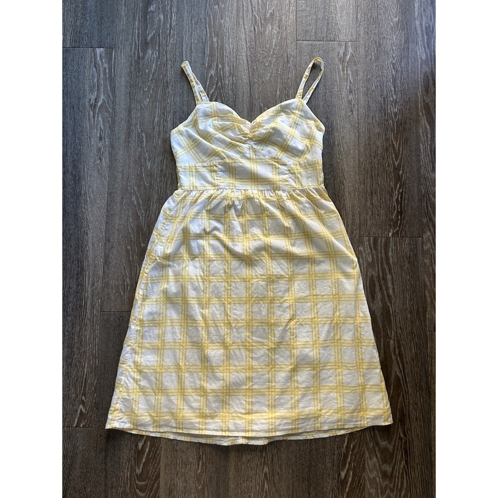 Yellow Plaid Midi Dress Feminine Coquette Romantic Cottagecore Ditsy - Picture 2 of 9